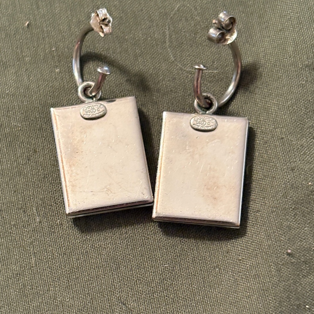 Chanel Silver And Black Rectangular Earrings - image 3